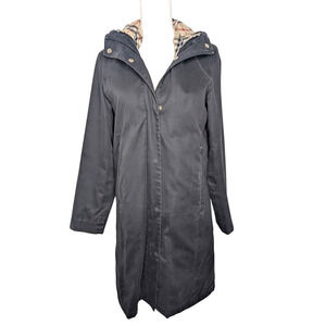 Burberry Black Rain Jacket with Nova Plaid Lining Detachable Hood Small
